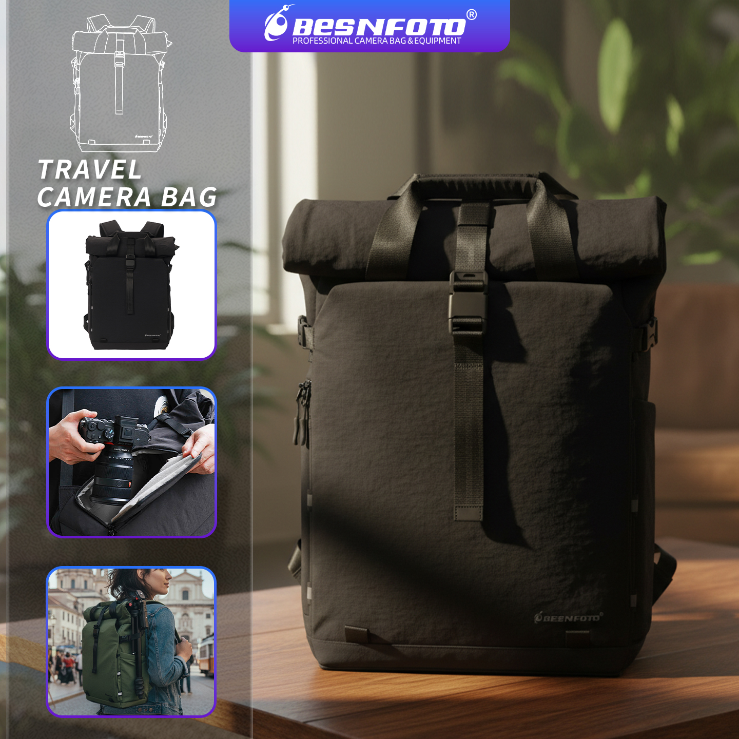 Drone Camera Case - Besnfoto Professional Camera Backpack Waterproof Expandable